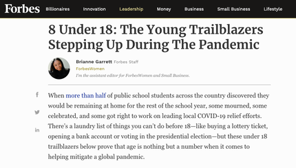 Forbes: 8 Under 18: The Young Trailblazers Stepping Up During The Pandemic
